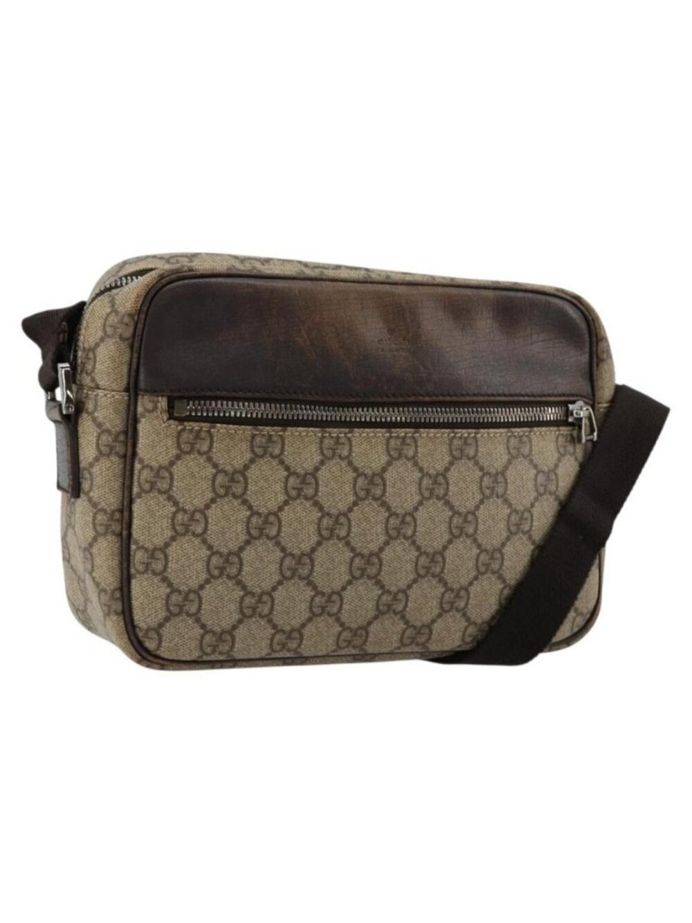 Authentic GUCCI GG Supreme Shoulder Bag PVC Beige Silver 114291